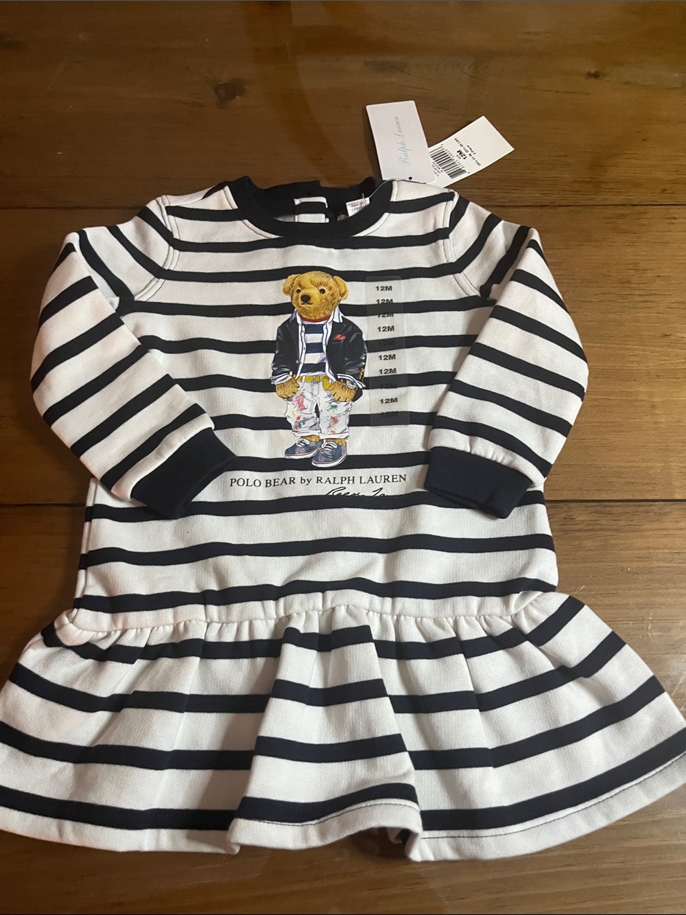 Ralph Lauren Cotton-Fleece Polo Bear Dress 12 Months NEW